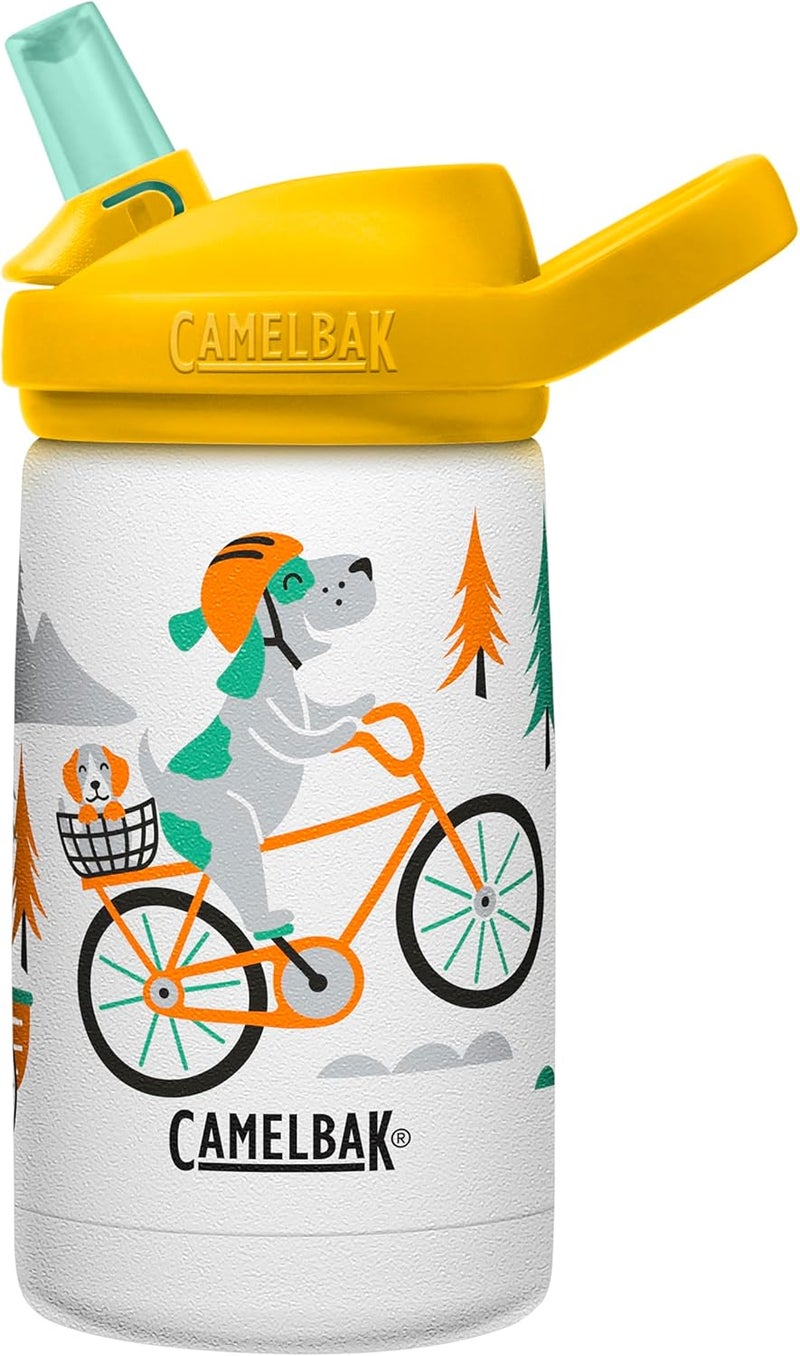 CAMELBAK Eddy+ Kids Bite Valve Straw Insulated Stainless Steel Water Bottle Biking Dogs, 12oz - Image 1